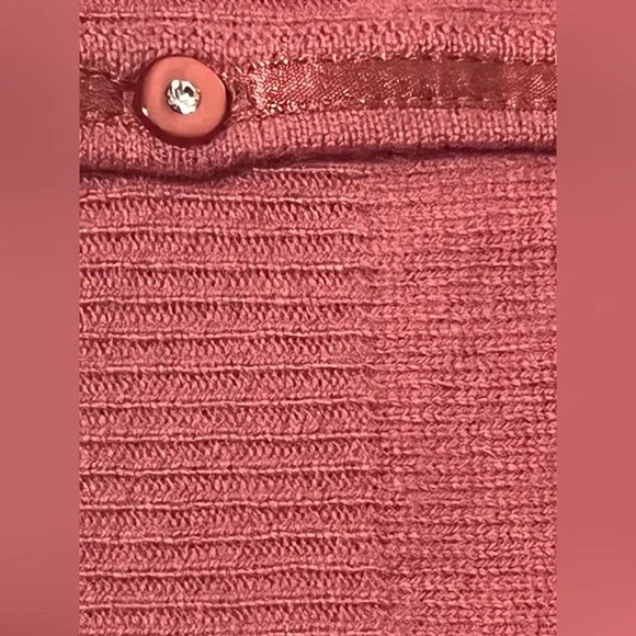 100% Cashmere Dusty Rose Crystal Button Dainty Ribbon 3/4 sleeve Cardigan XS - Picture 5 of 7